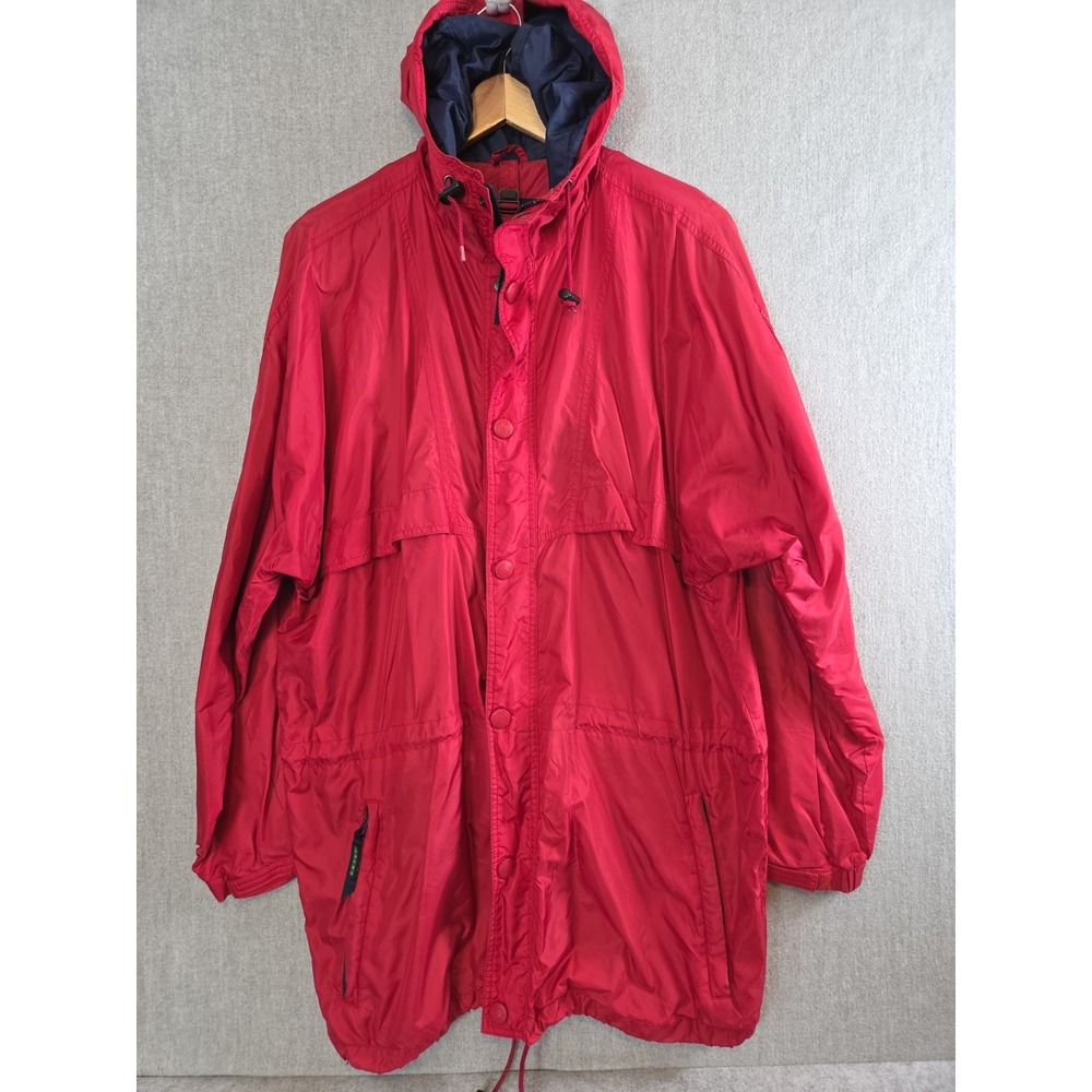 Eddie Bauer Ebtek Nylon Windbreaker Jacket Mens M Red Hood Pockets Outdoor Hike